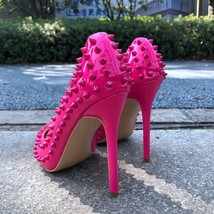 Tikicup Rose Pink Sexy Women Spikes Pointed Toe Stiletto Pumps Ladies Slip On Hi - £63.35 GBP