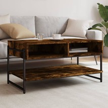 Industrial Rustic Smoked Oak Wooden Coffee Table With Open Storage Metal Frame - £73.45 GBP
