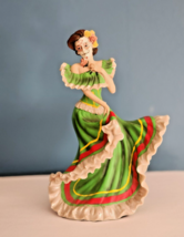 Dias De Muertos Day Of The Dead Traditional Green Gown Dancer Statue Sug... - $27.67