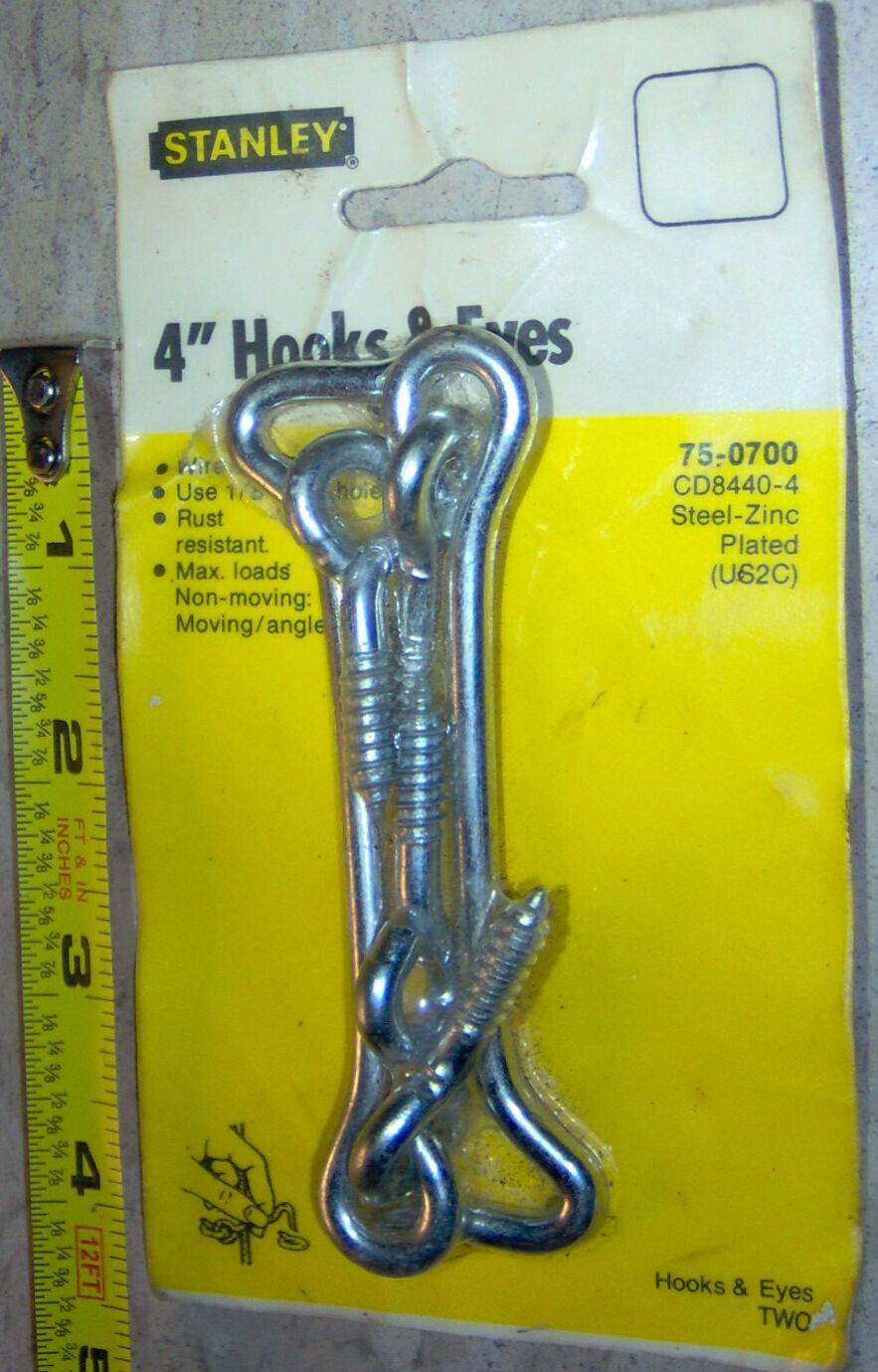 4&quot; inch Long 2 Hooks &amp; 2 Eyes Steel Zinc Plated close door Latch STANLEY... - $11.47