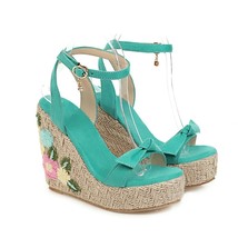 Women&#39;s Sandals New Summer Women&#39;s Shoes Large Size Fashion Embroidered Bow Slop - £59.55 GBP