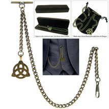 Albert Chain Bronze Pocket Watch Chain Men Celtic Knot Fob T Bar Swivel Clasp 08 - £14.38 GBP