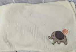 An item in the Baby category: Just born yellow thermal Baby Receiving Blanket brown elephant orange sun shine 