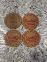 4 Vintage SAMBO&#39;S RESTAURANT 10 Cent Coffee WOODEN Tokens Coins - $10.79