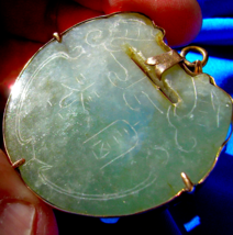 Antique Jade Ru Yi Lucky Lock Pendant Deco Charm Amulet 18k Gold - £2,683.65 GBP