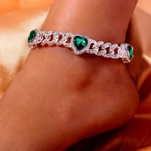 Rhinestone Ankle Green Love Anklets For Women Men Bracelet Hip Hop Heart Cuban L - £33.63 GBP