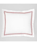 Sferra Grande Hotel White Euro Sham Red Berry Stripes Cotton Percale Ita... - $826.70 MXN