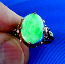 Earth mined Green Jade Engagement Ring Victorian 14k Gold Setting Size 5.75 - $2,177.01