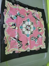 Vintage Bandana Made in USA Pink Carousel Horses 50/50 Handkerchief Vtg - $57.49