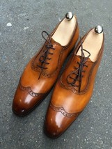 New Handmade Men&#39;s Classic Two Tone brown Genuine Leather oxford shoes - £126.00 GBP