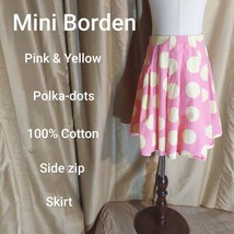 Mini Borden Pink Yellow Polka-dots 100% Cotton Side Zip Skirt Size 5-6 Years - £10.42 GBP