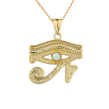 Solid Yellow Gold 10K Eye Of Horus (Ra) With Opal Center Stone Pendant Necklace - £120.47 GBP+