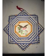 handmade trivet Robin Bird with orange blue white thread woven stripes v... - €34,56 EUR