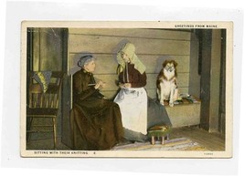 Woman Sitting with Their Knitting Postcard 1930 Greetings From Maine - £12.44 GBP