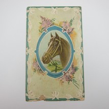 Postcard Horse Racing A Noble Charger Frame Lila Flowers Border Antique c 1910 - £7.85 GBP