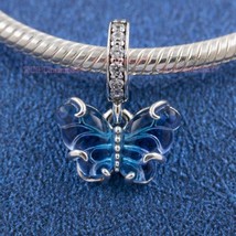 2023 Summer Release 925 Sterling Silver Blue Murano Glass Butterfly Dangle Charm - £13.26 GBP