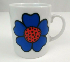 Vintage White Coffee Cup With Blue &amp; Red Sunflower Made in Japan - £4.55 GBP