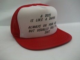A Boss Is Like A Diaper Hat Vintage Red White Snapback Trucker Cap - £15.77 GBP