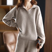 winter 2023 new cashmere suit women loose lapel sweater tempeent casual wide-leg - £188.29 GBP
