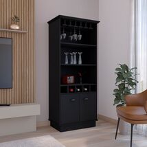 Dundee 70" Black Bar Cabinet: 10 Glass Shelves - $365.99