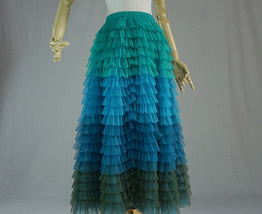 GREEN BLUE Tiered Tulle Skirt Women Custom Plus Size Long Tulle Skirt image 5