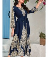 ATI- Elegant Floral Print Long Sleeve Maxi Tie Waist Kaftan Dress - Comf... - $29.99