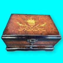 Vintage Floral Inlaid Motif Wooden Jewelry Box Made in China Hinged with Drawers - £18.66 GBP