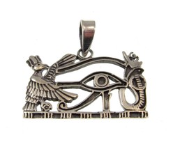 Solid 925 Sterling Silver Egyptian EYE OF HORUS Pendant, Falcon &amp; Cobra Amulet - £19.18 GBP