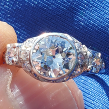 Earth Mined DIAMOND Deco Engagement Ring 1.58 carat Vintage Platinum Solitaire 5 - $9,020.25
