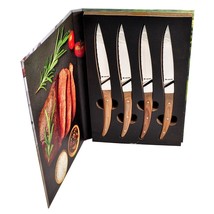 Nib Set 4 Legnoart Porterhouse Steak Knife Set W/Light Wood Handle Gift Box Seal - $18.76