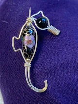 Vtg Gold Filled Seahorse Pin Costume Jewelry Cloisonne Enamel Bead Brooch - £31.92 GBP