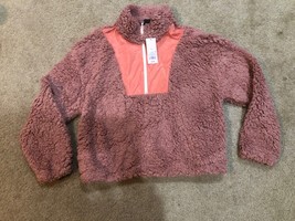 Women&#39;s Wild Fable Long Sleeve Quarter Zip Pullover Sherpa Jacket Pink S... - $18.69