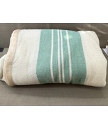 Vintage Green Cream Wool Camp Blanket 144x64 Striped Extra Long Cabin Throw - $132.27 CAD