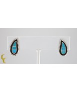 Sterling Silver Turquoise Inlay Tear Drop Clip-On Earrings Beautiful - €108,14 EUR