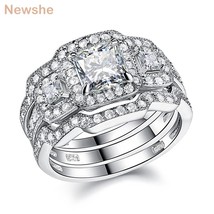 Pcs wedding ring set classic jewelry 925 sterling silver princess cut aaa cz engagement thumb200