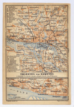 1910 Original Antique Map Of Hamburg And Vicinity / Altona Blankenese / Germany - £14.11 GBP