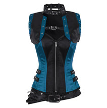 Bolero overbust gothic steampunk whale steel black turquoise satin jacket - £64.89 GBP+