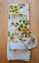 Vintage 70s Burlington House Collection 3 pc Towel Set Floral Yellow Cotton - £31.53 GBP
