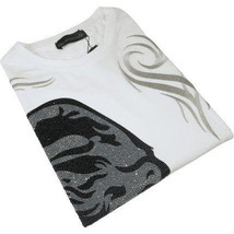 Men LAVERITA European Fashion Crew Shirt Rhine Stones Medusa 94491 White image 2
