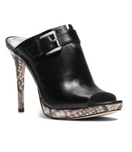Women MICHAEL Michael Kors Isabella Peep-Toe Mules, Size 9 Blk/Nat Leather - £102.68 GBP