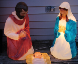 General Foam Nativity 3 Piece Set 28&quot; Lighted Blow Mold Mary Joseph Baby Jesus - £89.95 GBP