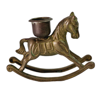 Brass Rocking Horse Candle Holder 5 Inch Vintage Taiwan ROC Christmas Holiday - £11.85 GBP