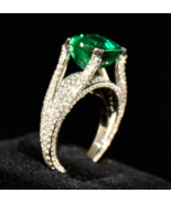 Certified Natural Emerald Square 4.95Ct H-SI Diamond Cut 18k Gold Statement Ring - $25,555.00