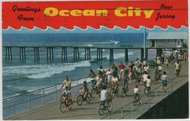 Oc EAN City, New Jersey Nj ~ Bicycling On The Boardwalk Bikes~Pier Vtg Postcard - £3.54 GBP