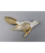 Unsigned Large Gold Tone Pave Rhinestone Bird On Perch Pin Brooch 3 7/8&quot; - £79.23 GBP