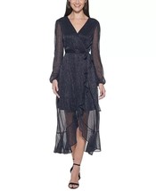 KENSIE Ruffled Faux-Wrap Dress Blue Black Size 4 $128 - $53.46