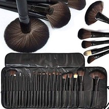Fiber Bristle Makeup Brush Set with Black Leather Case- BLACK, 24 Pieces - £18.43 GBP