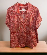 Charter Club Women Short Sleeve Top Blouse SIZE 24W Button down paisley Coral - £20.45 GBP