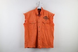 Vtg Y2K Mens M Faded Texas Motorcycle Twisted Sisters Cut Off Denim Button Shirt - £38.18 GBP