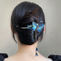 Butterfly on Rhinestone Beads Leaf Hair Clip - $8.50